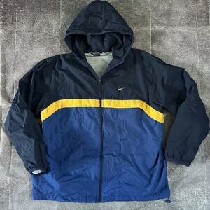 Men's Vintage Y2K Nike Blue Fleece Lined Hooded Windbreaker Track Jacket Sz XL